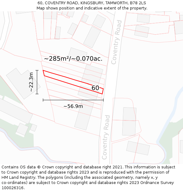 60, COVENTRY ROAD, KINGSBURY, TAMWORTH, B78 2LS: Plot and title map