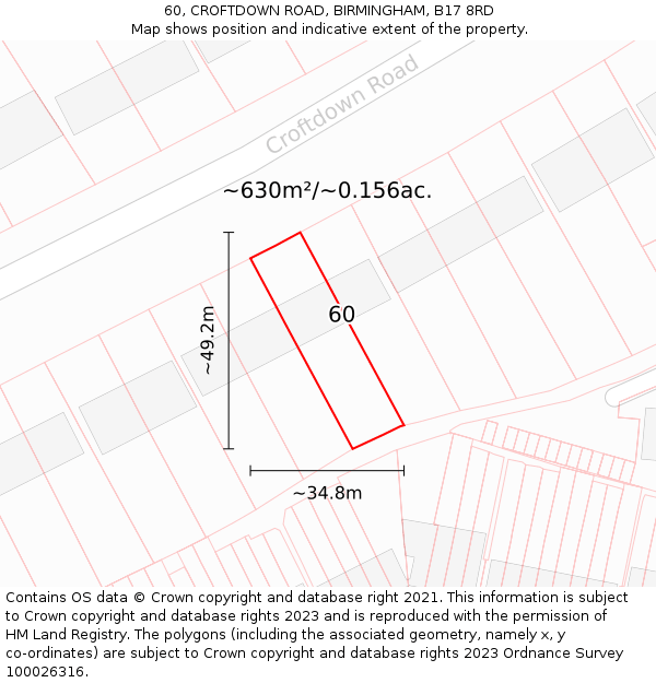 60, CROFTDOWN ROAD, BIRMINGHAM, B17 8RD: Plot and title map