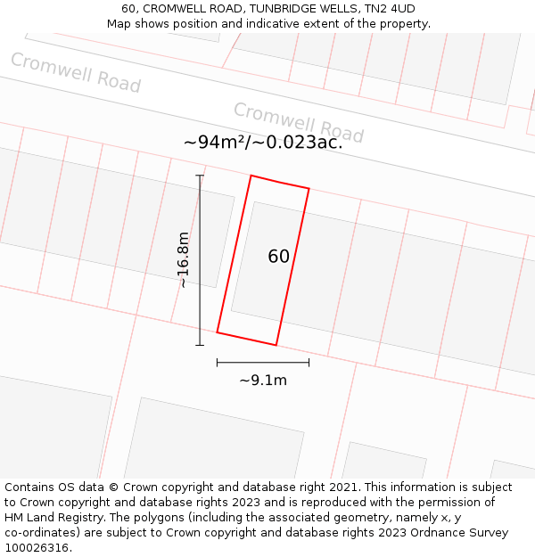 60, CROMWELL ROAD, TUNBRIDGE WELLS, TN2 4UD: Plot and title map