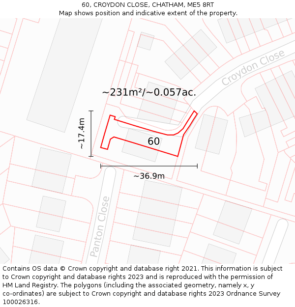 60, CROYDON CLOSE, CHATHAM, ME5 8RT: Plot and title map