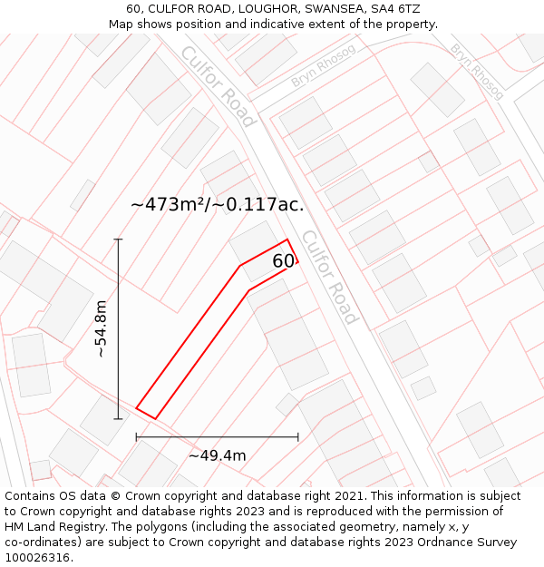 60, CULFOR ROAD, LOUGHOR, SWANSEA, SA4 6TZ: Plot and title map