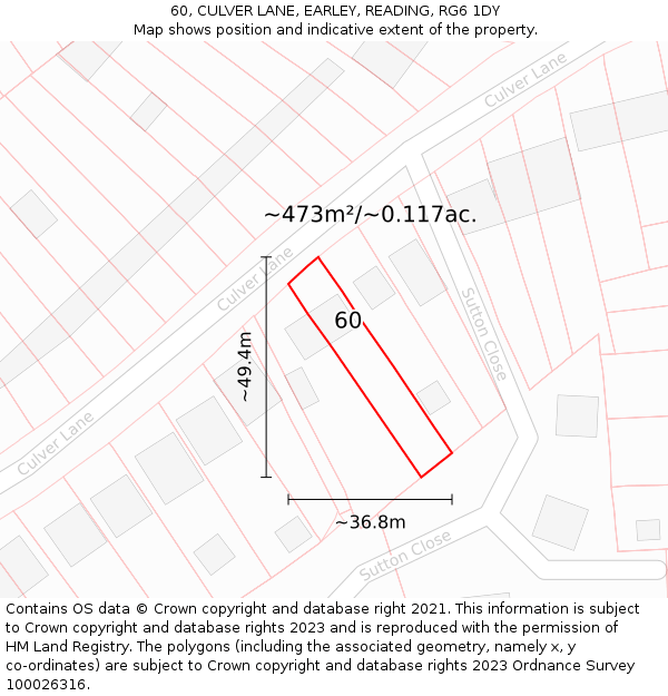 60, CULVER LANE, EARLEY, READING, RG6 1DY: Plot and title map