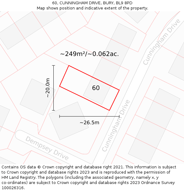 60, CUNNINGHAM DRIVE, BURY, BL9 8PD: Plot and title map