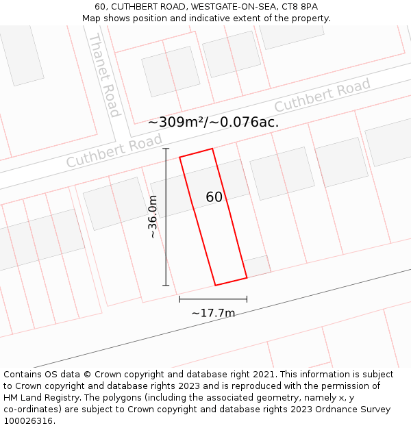 60, CUTHBERT ROAD, WESTGATE-ON-SEA, CT8 8PA: Plot and title map