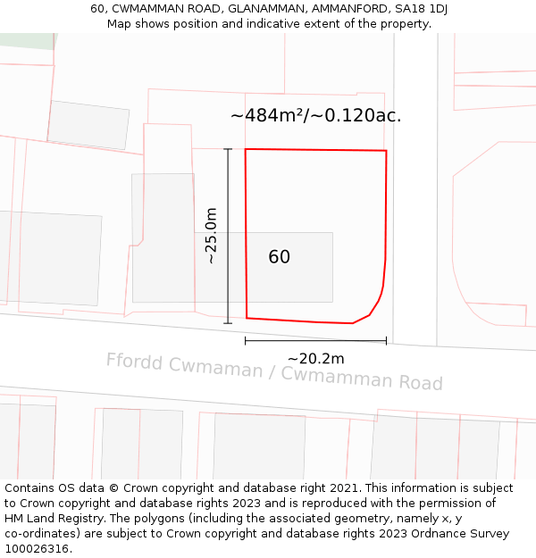 60, CWMAMMAN ROAD, GLANAMMAN, AMMANFORD, SA18 1DJ: Plot and title map