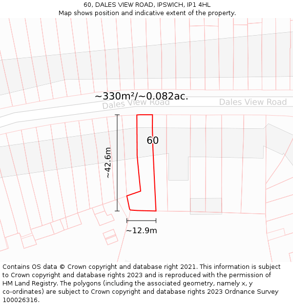 60, DALES VIEW ROAD, IPSWICH, IP1 4HL: Plot and title map