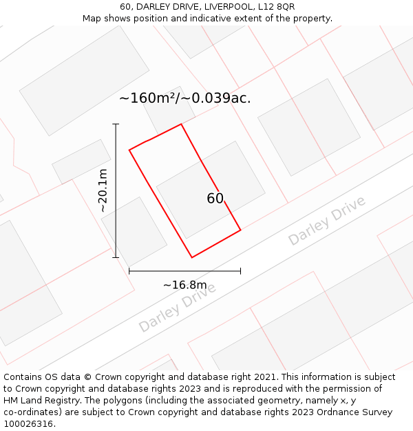 60, DARLEY DRIVE, LIVERPOOL, L12 8QR: Plot and title map