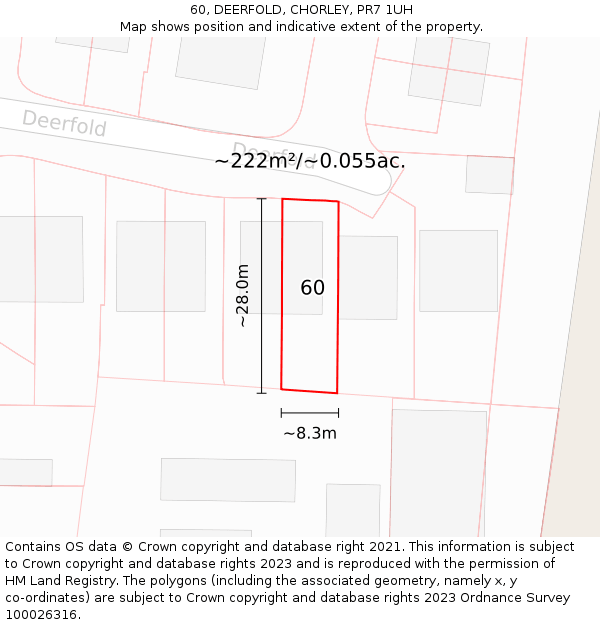 60, DEERFOLD, CHORLEY, PR7 1UH: Plot and title map