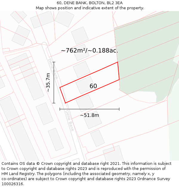 60, DENE BANK, BOLTON, BL2 3EA: Plot and title map