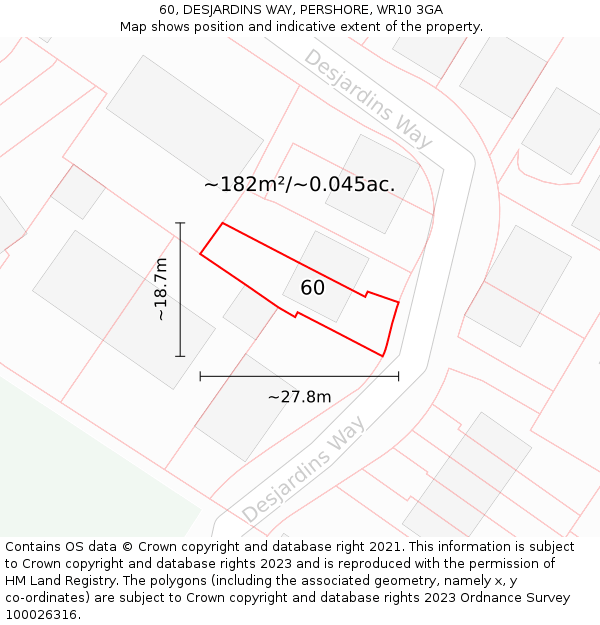 60, DESJARDINS WAY, PERSHORE, WR10 3GA: Plot and title map