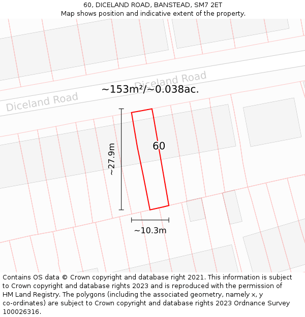 60, DICELAND ROAD, BANSTEAD, SM7 2ET: Plot and title map