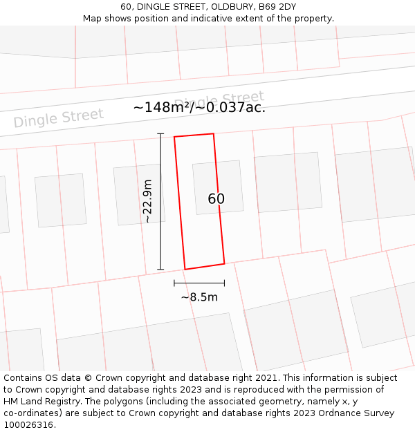 60, DINGLE STREET, OLDBURY, B69 2DY: Plot and title map