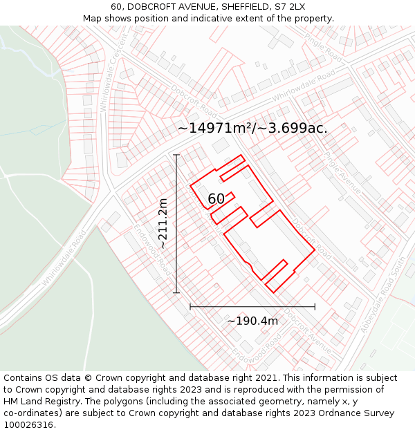 60, DOBCROFT AVENUE, SHEFFIELD, S7 2LX: Plot and title map