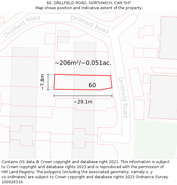 60, DRILLFIELD ROAD, NORTHWICH, CW9 5HT: Plot and title map