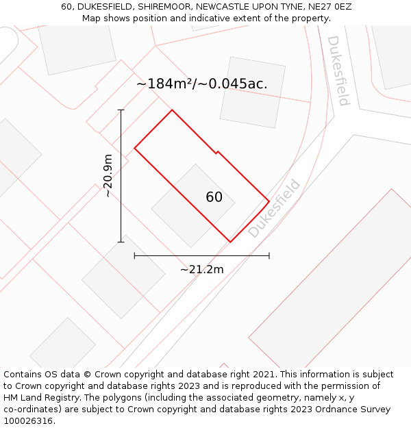 60, DUKESFIELD, SHIREMOOR, NEWCASTLE UPON TYNE, NE27 0EZ: Plot and title map