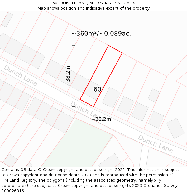 60, DUNCH LANE, MELKSHAM, SN12 8DX: Plot and title map