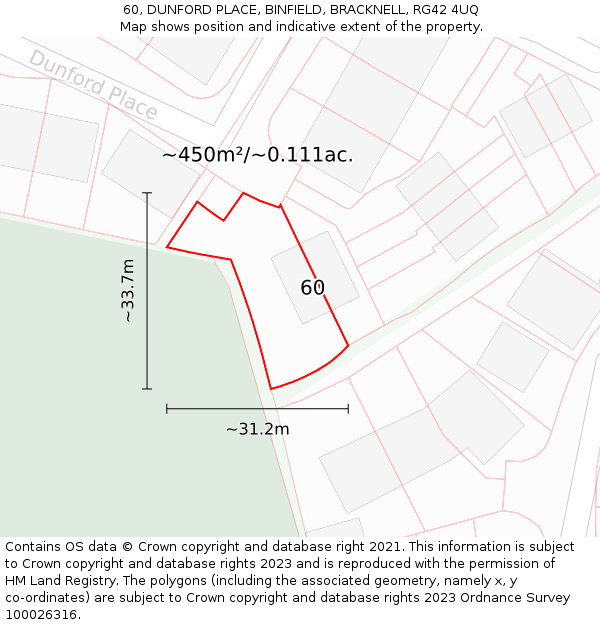 60, DUNFORD PLACE, BINFIELD, BRACKNELL, RG42 4UQ: Plot and title map