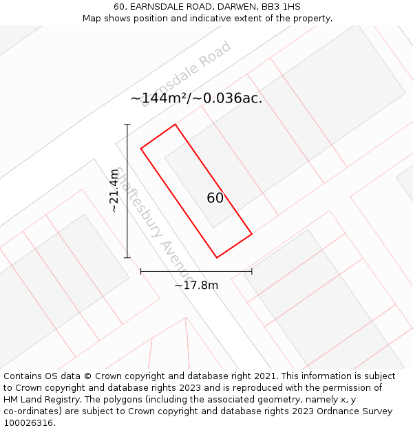 60, EARNSDALE ROAD, DARWEN, BB3 1HS: Plot and title map