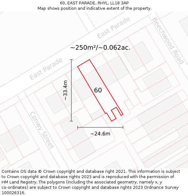 60, EAST PARADE, RHYL, LL18 3AP: Plot and title map