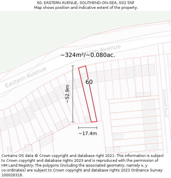 60, EASTERN AVENUE, SOUTHEND-ON-SEA, SS2 5NF: Plot and title map