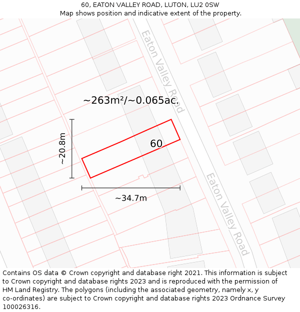 60, EATON VALLEY ROAD, LUTON, LU2 0SW: Plot and title map