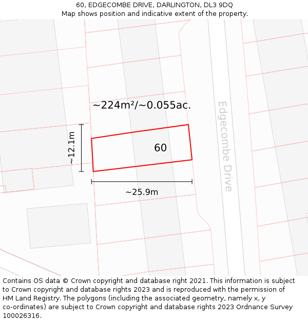 60, EDGECOMBE DRIVE, DARLINGTON, DL3 9DQ: Plot and title map