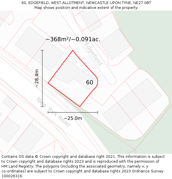 60, EDGEFIELD, WEST ALLOTMENT, NEWCASTLE UPON TYNE, NE27 0BT: Plot and title map