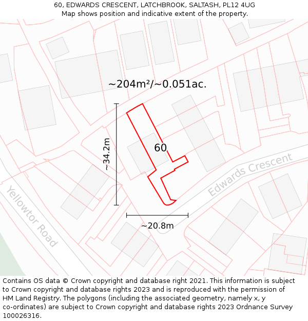 60, EDWARDS CRESCENT, LATCHBROOK, SALTASH, PL12 4UG: Plot and title map