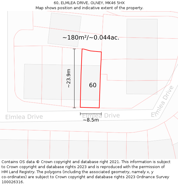 60, ELMLEA DRIVE, OLNEY, MK46 5HX: Plot and title map