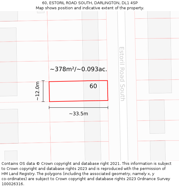 60, ESTORIL ROAD SOUTH, DARLINGTON, DL1 4SP: Plot and title map