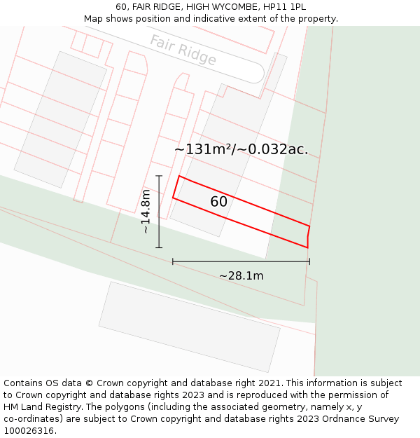 60, FAIR RIDGE, HIGH WYCOMBE, HP11 1PL: Plot and title map