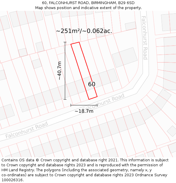 60, FALCONHURST ROAD, BIRMINGHAM, B29 6SD: Plot and title map