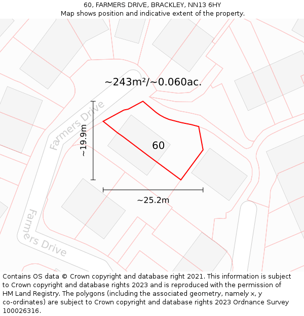 60, FARMERS DRIVE, BRACKLEY, NN13 6HY: Plot and title map