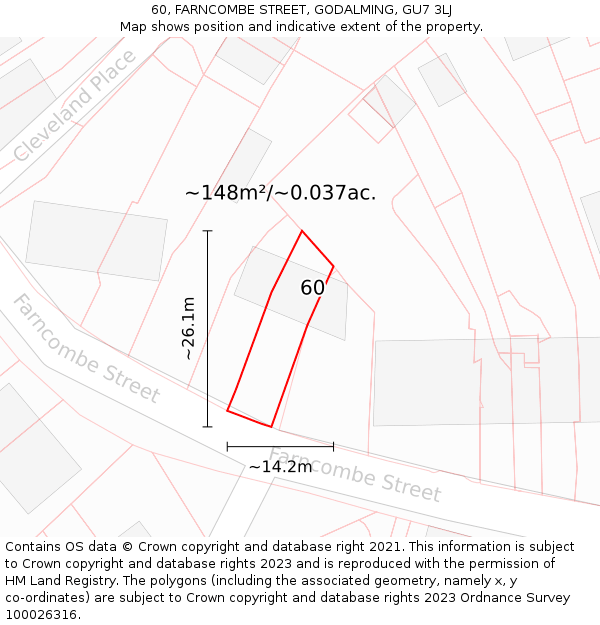 60, FARNCOMBE STREET, GODALMING, GU7 3LJ: Plot and title map