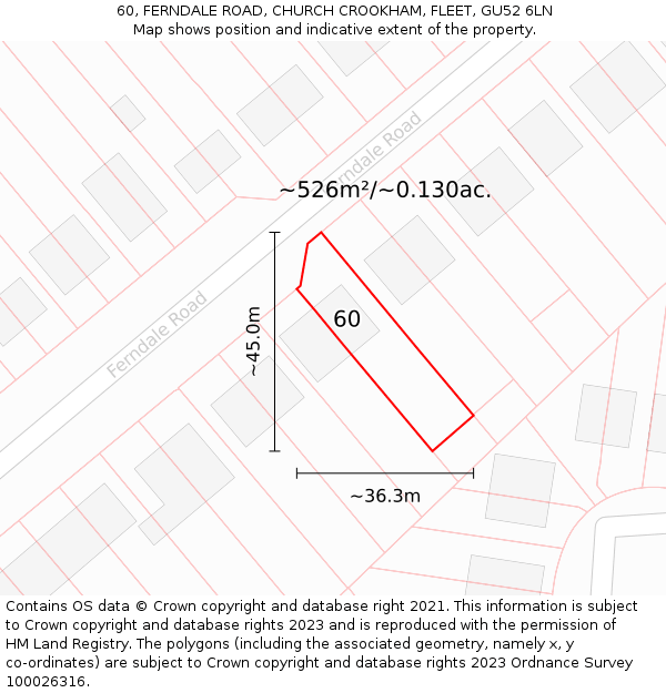 60, FERNDALE ROAD, CHURCH CROOKHAM, FLEET, GU52 6LN: Plot and title map