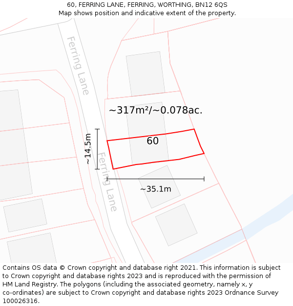 60, FERRING LANE, FERRING, WORTHING, BN12 6QS: Plot and title map