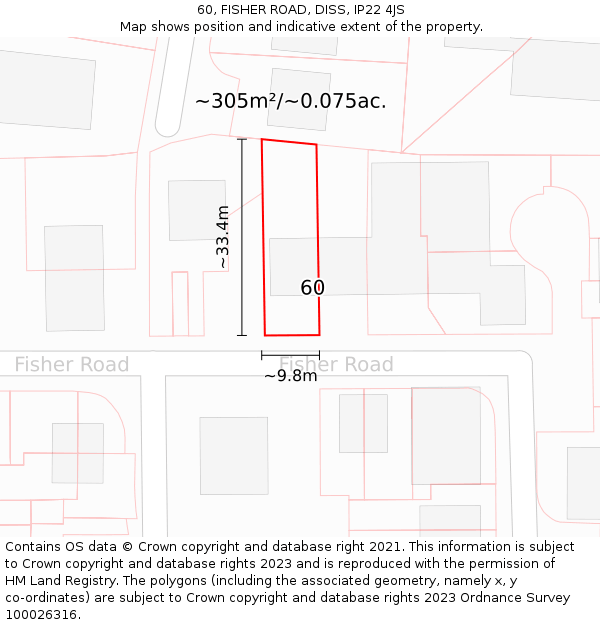 60, FISHER ROAD, DISS, IP22 4JS: Plot and title map