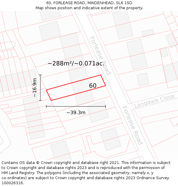 60, FORLEASE ROAD, MAIDENHEAD, SL6 1SD: Plot and title map