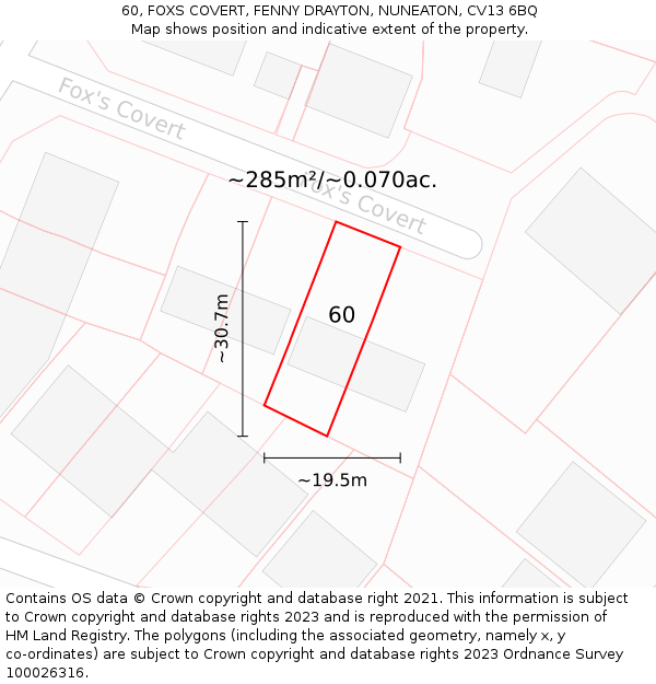 60, FOXS COVERT, FENNY DRAYTON, NUNEATON, CV13 6BQ: Plot and title map