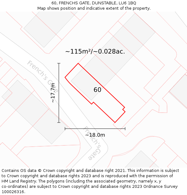 60, FRENCHS GATE, DUNSTABLE, LU6 1BQ: Plot and title map