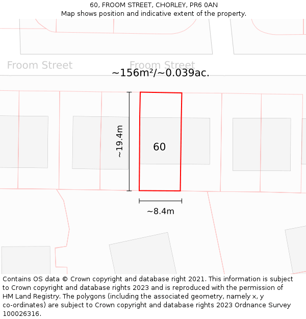 60, FROOM STREET, CHORLEY, PR6 0AN: Plot and title map