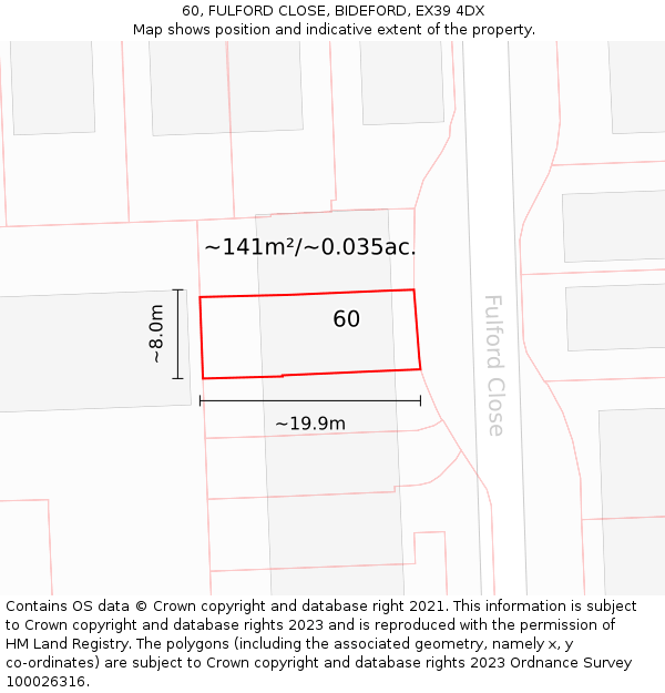 60, FULFORD CLOSE, BIDEFORD, EX39 4DX: Plot and title map