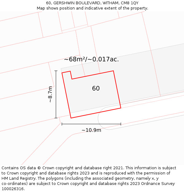 60, GERSHWIN BOULEVARD, WITHAM, CM8 1QY: Plot and title map