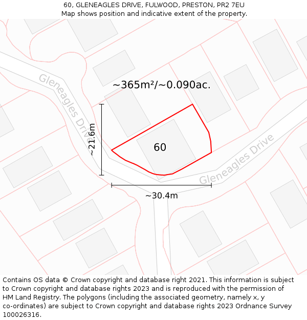 60, GLENEAGLES DRIVE, FULWOOD, PRESTON, PR2 7EU: Plot and title map