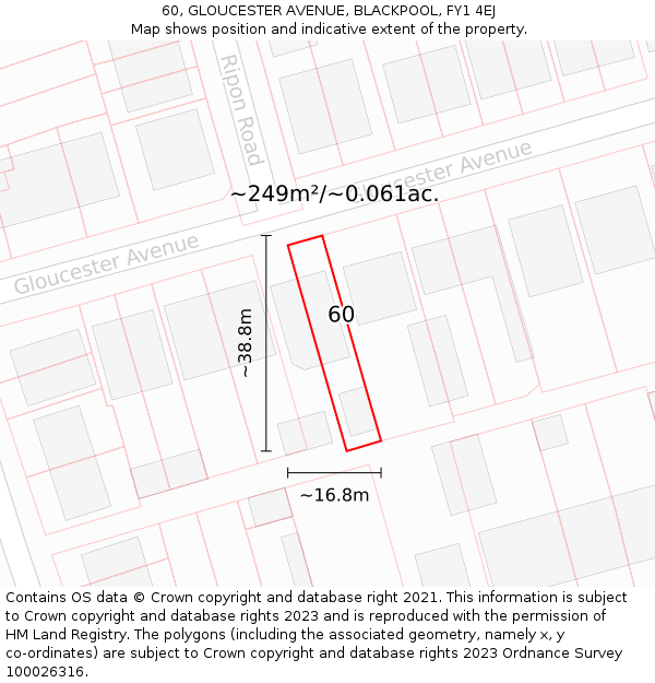 60, GLOUCESTER AVENUE, BLACKPOOL, FY1 4EJ: Plot and title map