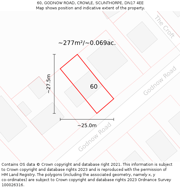 60, GODNOW ROAD, CROWLE, SCUNTHORPE, DN17 4EE: Plot and title map