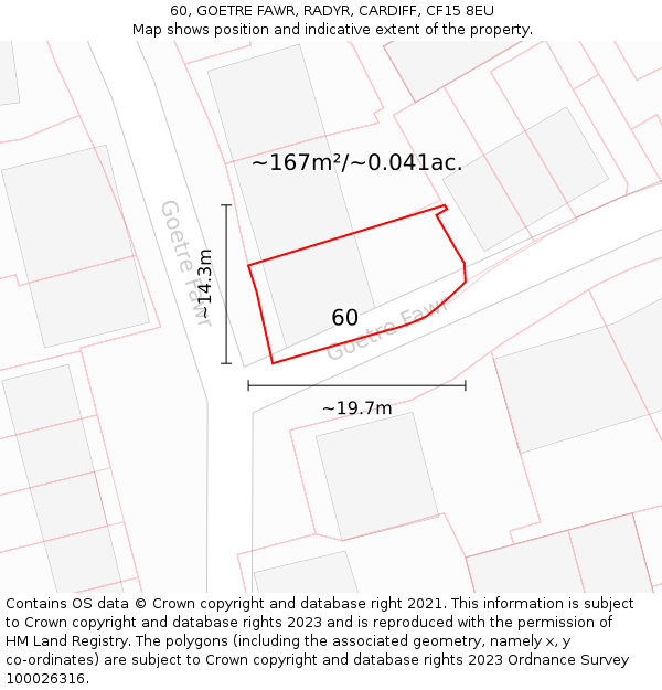 60, GOETRE FAWR, RADYR, CARDIFF, CF15 8EU: Plot and title map