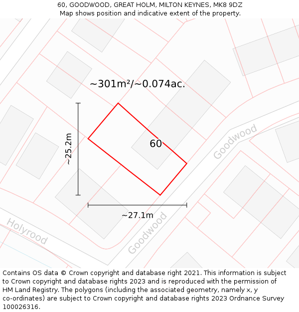 60, GOODWOOD, GREAT HOLM, MILTON KEYNES, MK8 9DZ: Plot and title map