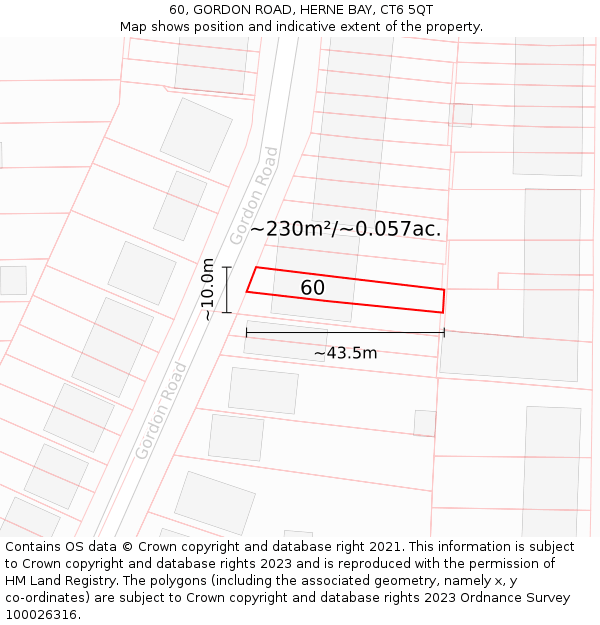 60, GORDON ROAD, HERNE BAY, CT6 5QT: Plot and title map