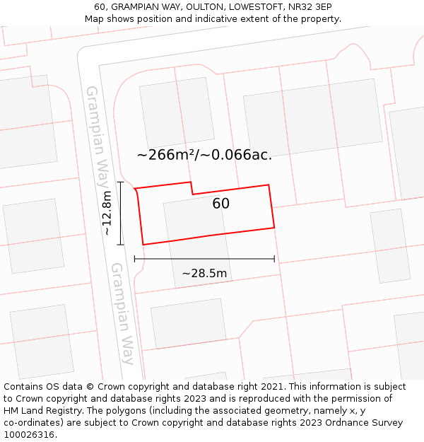 60, GRAMPIAN WAY, OULTON, LOWESTOFT, NR32 3EP: Plot and title map